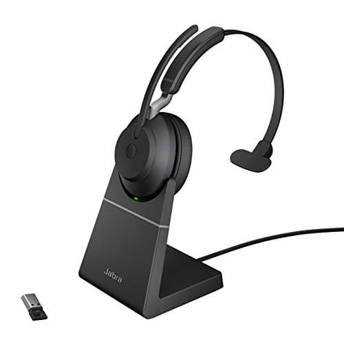 Image of Jabra Evolve2 65 Wireless PC Headset with Charging Stand – Noise Cancelling UC Certified Mono Headphones With Long-Lasting Battery – USB-A Bluetooth Adapter – Black