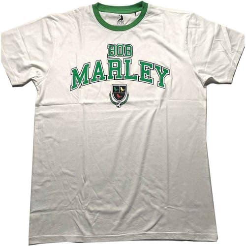 Image of Bob Marley T Shirt Collegiate Crest Official Unisex White Ringer XL