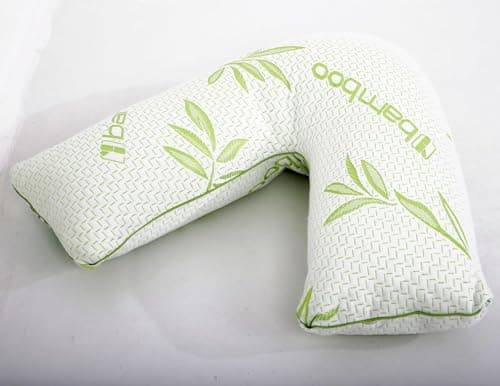 Image of ARLINEN Bamboo Memory Foam V Shaped Pillow for Nursing Mothers, Multi-functional Shredded Memory Foam V Shaped Pillow with Removable Cover.