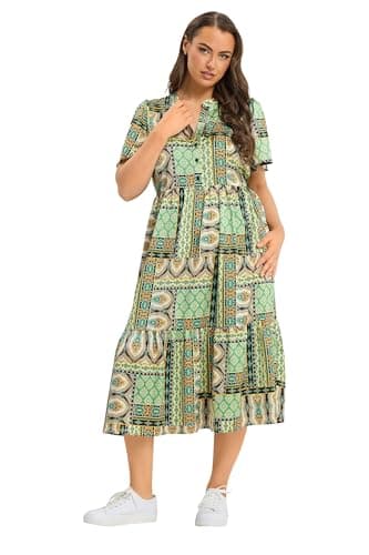 Image of Yours Curve Patchwork Half Placket Dress - Women's - Plus Size Curve Green