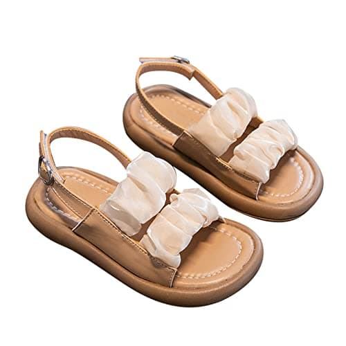 Image of Beach Walking Party Dress Sandal Girls Gladiator Sandals, Casual Flat Footwear Girls Open Toe Sandals Girls Sandals for Summer Flower Sandals for Big Kid Little kids Toddler 1.5 Style-1-Khaki