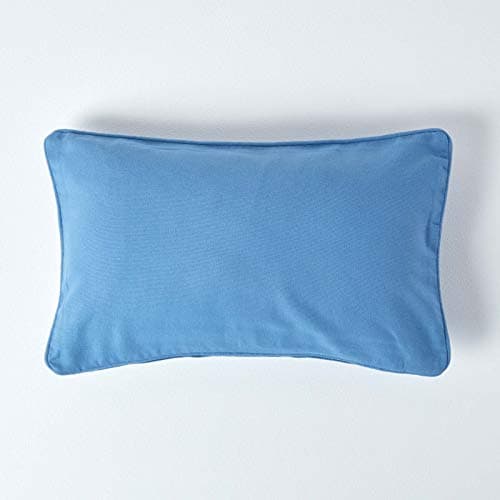 Image of HOMESCAPES - 100% Cotton Plain Airforce Blue Cushion Cover - 30 x 50 cm Rectangular - 12 x 20 Inches - Sofa Cushion Pillow Cover - Washable