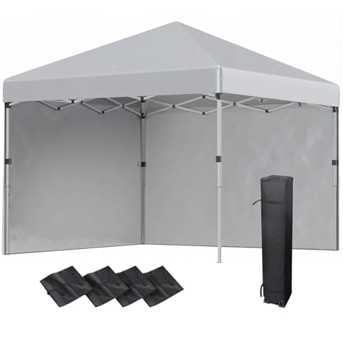 Image of Outsunny 3 x 3 (M) Pop Up Gazebo, UPF 30+ with 2 Sidewalls, Leg Weight Bags and Wheeled Bag, Height Adjustable Party Tent Event Shelter for Garden, Patio, Light Grey