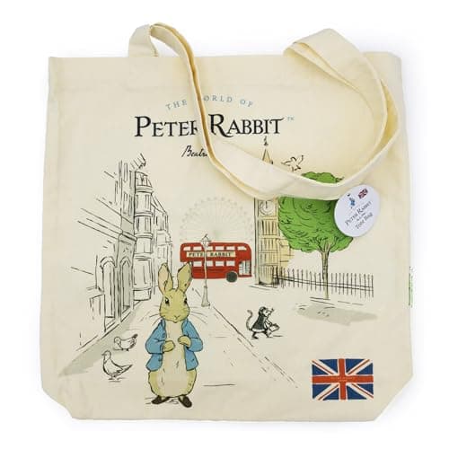 Image of Beatrix Potter Peter Rabbit Out & About Tote Bag | Official Licensed Cotton Bag with Classic Character Design |Durable Reusable Shopper for Books, Groceries & Everyday Use | Gift for Fans