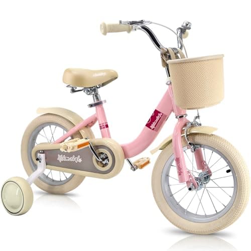 Image of Kids Bike 14/16/18 Inch for Girls Children's Bike for Ages 3-12 Years with Stabilisers & Kickstand,Handbrake Coaster Foot Brake Basket and Bell (Pink, 16 Inch with Stabilisers & Kickstand)