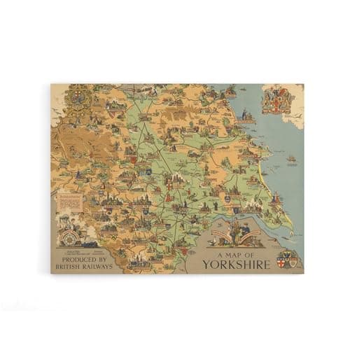 Image of Artery8 Map Clark 1949 Yorkshire Rail England Canvas Wall Art Print 18X24: Vintage railway map print, nostalgic decor for collectors or transport enthusiasts