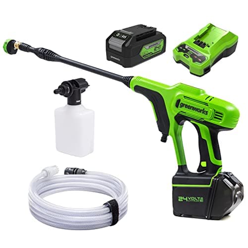 Image of Greenworks Cordless Handheld Pressure Washer G24PWK4 (Li-Ion 24V, 300 watts Motor Power, 24 Bar Pressure, 180 l/h Flow Rate, 5-Way Nozzle, 6 m Hose Without Battery and charger), Green, Grey, Black