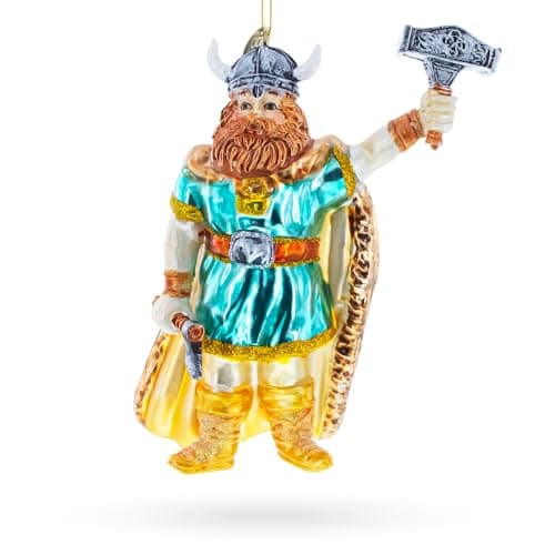 Image of Viking Warrior with Hammer Blown Glass Christmas Ornament