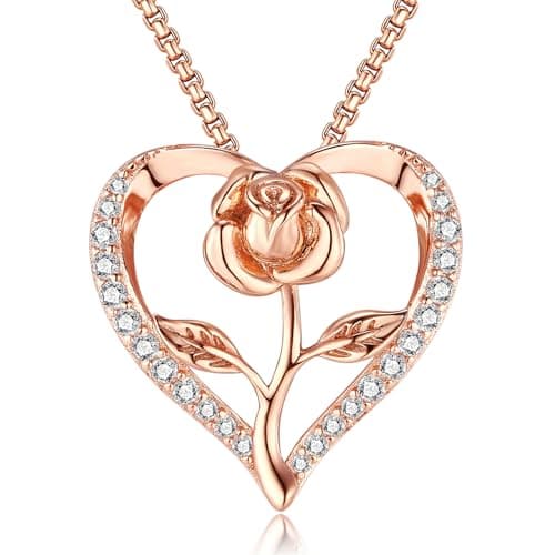 Image of Lyniuoy Rose Heart Necklaces for Women, 18K Rose Gold Plated Pendant, Romantic Jewellery for Women, Luxury Women's Necklaces, Anniversary, Mother's Day, Christmas, Valentine's Day gifts for her