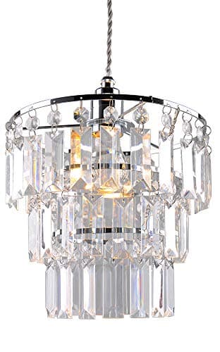 Image of JING Modern 3 Tier Ceiling Pendant Light Shade,Polish Chrome Frame with Clear Acrylic Jewel Droplets,Non Electric Chrome Chandelier Light Shade-LH02-CLEAR