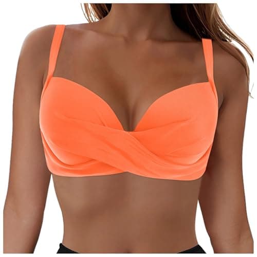 Image of Women's Push Up Bikini Tops Swimsuit Tops Swimming Bra Plus Size Sports Padded Bikinis Separates Top Swimwear Sexy Adjustable Swimwear Beach Bathing Suits Bikini Cover Up Top for Beach (Orange, L)