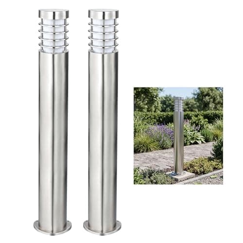 Image of National Lighting IP44 Rated Triangular Bollard Light Outdoor Driveway Patio Mains LED Bollard Lights, Brushed Stainless Steel Finish Lamp Post 800mm, 9W 240V LED ES E27 (Not Included) - 2-Pack