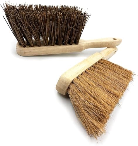 Image of Twin Pack Soft & Stiff Hand Brush Deal Natural Coco & Hard Bassine Bristle with Wooden Handles