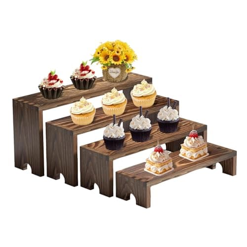 Image of crayfomo 4Pcs Wooden Display Stand,Wood Tiered Riser Cupcake Stands,Stackable Food Display Risers ,Stand Shelf Riser for Party Desserts,Perfume,Spice,Cosmetics,Jewelry,Collections,Vendor Events