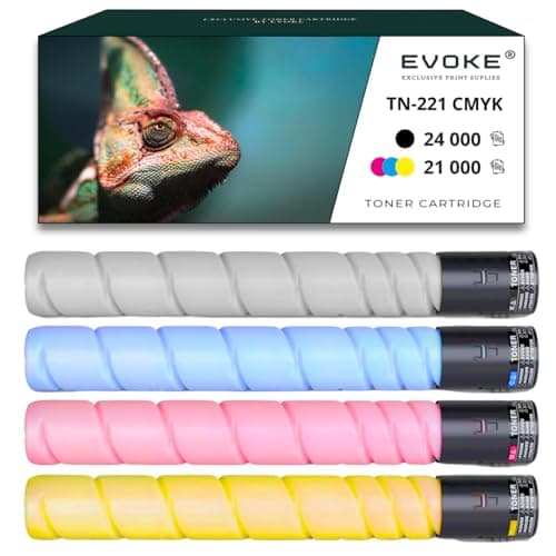 Image of Set of 4 Toner Cartridges for Konica Minolta TN-221 CMYK, 24,000 Black Pages + 21,000 Pages Each Colour, TN221 / A8K3150, Compatible with C227 C287