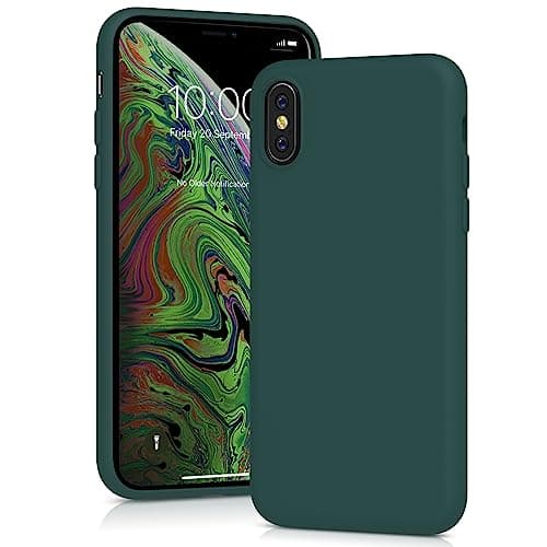 Image of YATWIN Silicone Case for iPhone X/XS, Soft-Touch, Shockproof, DustProof, Antiskid Full Body Armour Phone Cover for Apple iPhone X/XS - Dark Green
