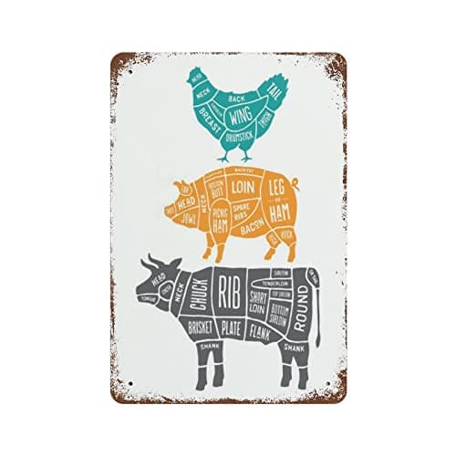 Image of Beef Butcher Cuts Meat Cut Diagram Chart Home Decor Funny Noveltyches Wall Decor Poster Metal Sign 8X12 Inches