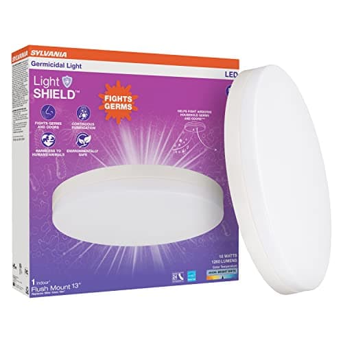 Image of Sylvania 13" Flush Mount Light Fixture with LightSHIELD Technology, Germicidal, 18W=100W, 1260 Lumens, Dimmable, 90 CRI, 3500K (Bright White), White (75749)