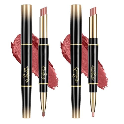 Image of 2-In-1 Waterproof Lipstick Lip Liner,Double Ended Lipstick Automatic Lip Liner Matte Waterproof Non-Fading Non-Stick Nude Matte Lipstick (2*#07)