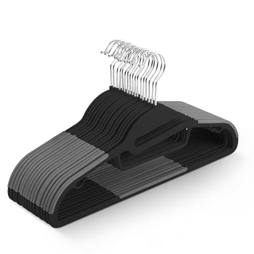 Image of KEPLIN 20-Pack Non-Slip Hangers – Durable, Slimline Design for Space Saving with 360° Swivel, Tie Organiser, Strap Hooks, and S-Shape Opening (Black)
