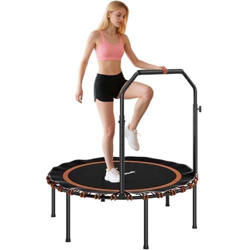 Image of SPORTNOW 40'' Foldable Fitness Trampoline, Mini Trampoline Bungee Rebounder with 5-Level Adjustable Handle for Adults Indoor Outdoor Exercise, Max Load 150kg, Orange