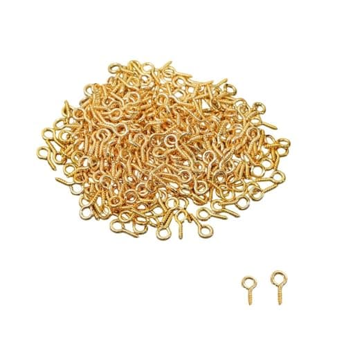 Image of Small Screw Eye Pins - 200PCS Silver Small Metal Eye Pins - mini Screw Eyelets - Eyes Pin Hook (8mm+10mm) (Gold)
