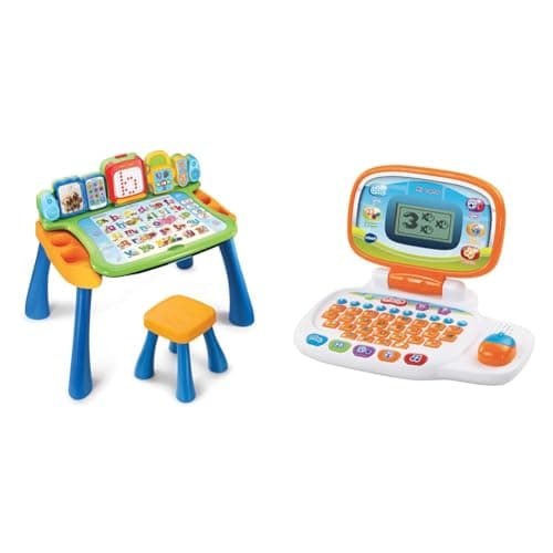 Image of VTech Touch and Learn Activity Table - Musical Kids Desk with Letters, Phonics, Numbers, Music & 155403 Pre School Laptop Interactive Educational Kids Computer Toy with 30 Activities Suitable