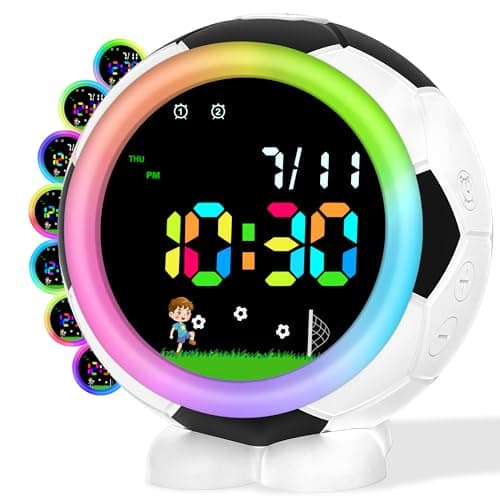 Image of Juboos Kids Alarm Clock for Boys Girls,Children's Digital Alarm Clock with Snooze,8 RGB Night Lights,Double Alarms (black and white)