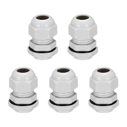 Image of sourcing map 5Pcs PG11 Cable Gland Waterproof Plastic Joint Adjustable Locknut White for 5mm-10mm Dia Cable Wire