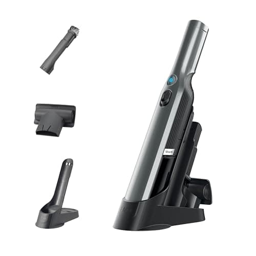Image of Shark WandVac 1.0 Cordless Handheld Vacuum Cleaner, Small & Lightweight, Powerful Suction Handheld Vacuum with Duster/Crevice and Multi-Surface Tools, Charging Base, Grey, WV200UK
