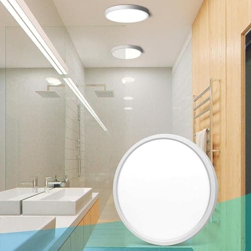Image of 7in/18cm 12W LED Flush Mount Ceiling Light, 4000K Natural White Bathroom Light, 1500LM, White Round Ceiling Lights, 120W Equivalent Ceiling Lamp for Closets, Kitchens, Hallway, Bedrooms, etc.