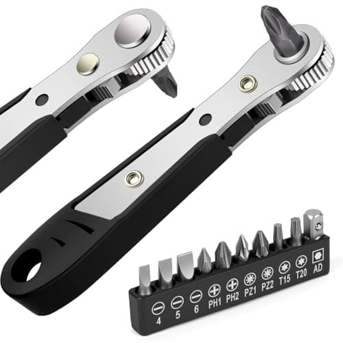 Image of OSDUE Mini Ratchet Wrench, Right Angle Phillips Magnetic Screwdriver for Awkward Spaces, with 1/4 Inch Drive High Torque Offset Reversible Mini Ratcheting Offset Screwdriver