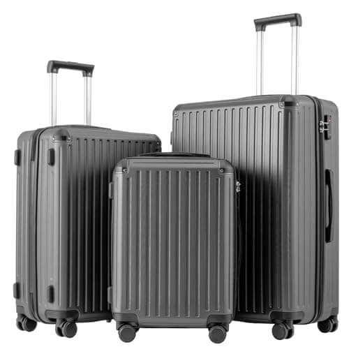 Image of COOLIFE 3-Piece Suitcase Set 28+24+20 Inch – Hardshell Trolley Lightweight ABS+PC Luggage with 360° Silent Wheels & TSA Lock, Telescopic Handle for Family Travel, Overseas Travel, Grey