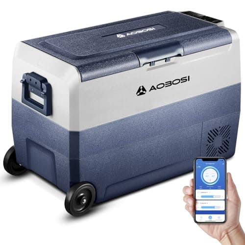 Image of AAOBOSI Car Fridge 50L, Camping Fridge Dual Zone, WIFI APP Control, -20°C-20°C Portable Freezer 12/24V DC and 100-240V AC for Campervan, Driving, Travel, RV, Outdoor, Picnic