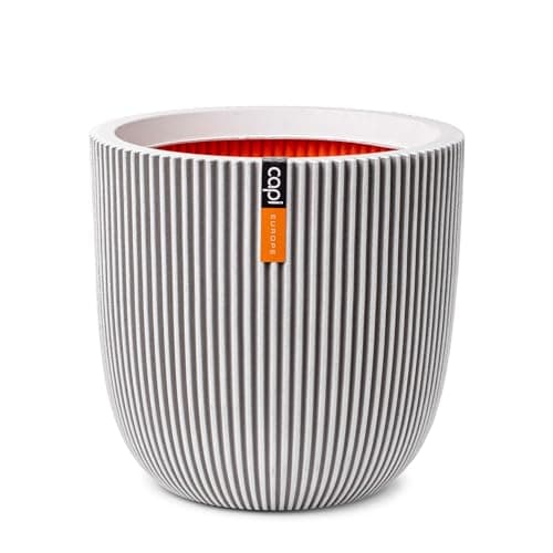 Image of CAPI EUROPE - Planter ball Groove NL - 43x41 - Ivory - Opening Ø35 - Pot for indoor and outdoor use - Shatterproof - 100% recyclable - KGVI933