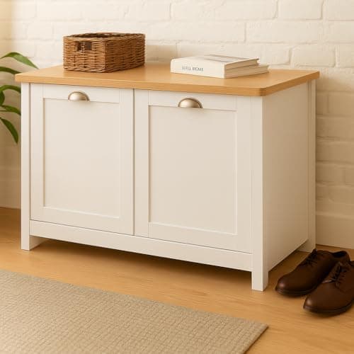 Image of Home Treats White & Pine 2 Door Cabinet | Modern Wooden Storage Cupboard with Natural Pine Top, Stylish Smooth Finish for Living Room or Hallway (White, 2 Door Cabinet)
