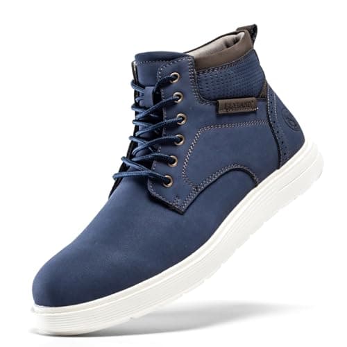 Image of FLYLAND Men's Fashion Sneaker Chukka Boots Lace Up Leather Ankle Dress Boot Lightweight Non-Slip Walking Shoes, Blue, 10.5