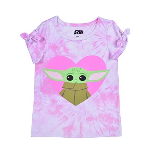 Image of STAR WARS The Child Girl’s Short Sleeves Tee Shirt for Toddlers, Baby Yoda Print, Tie Dye Pink, Size 3T