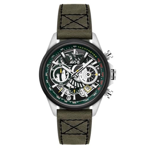 Image of AVI-8 Men's 44mm Hawker Harrier Matador Chronograph Viper Green Watch with Leather Strap AV-4125-04