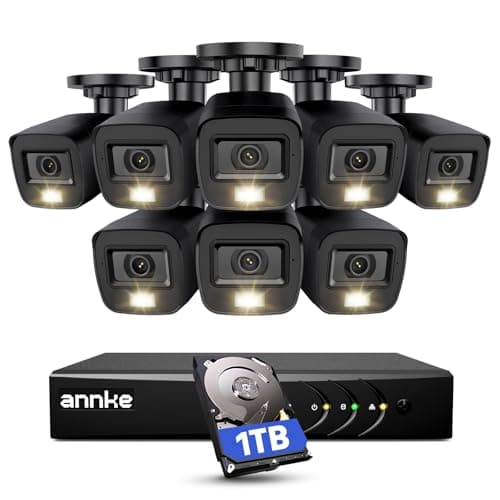 Image of ANNKE CCTV Camera System Outdoor, Smart Human/Vehicle Detection, 8 x 1080P Security Bullet Cameras and 3K Lite 8CH Surveillance DVR with 1TB HDD,Dual-light with Color Night Vision,IP67 Weatherproof
