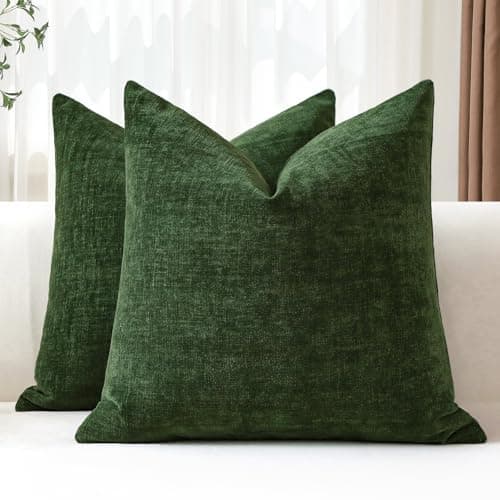 Image of JOTOM Set of 2 Cushion Covers 50x50 cm Soft Chenille Green Decorative Throw Pillow Covers 20x20 Inch Square Cushion Case Solid Pillowcases for Couch Sofa Living Room Bed Home Decor (Green)