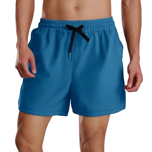 Image of Mens Comfortable Shorts Mens Swim Trunks Big and Tall Plus Size Swimsuit with Compression Liner Zip Pocket Phone (Sky Blue, XL) for Casual Everyday Wear & Travel