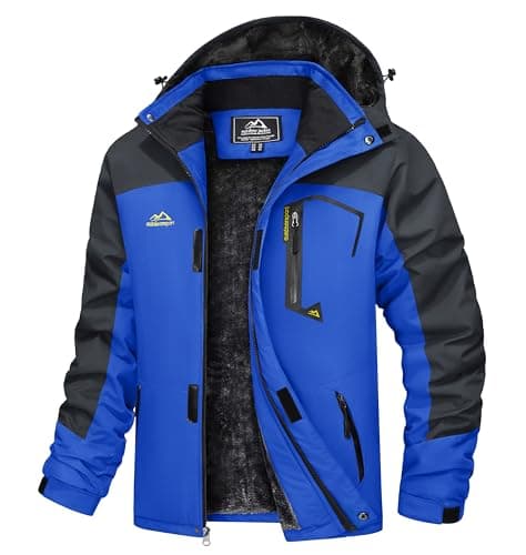 Image of TACVASEN Mountain Jacket Mens Fleece Climbing Snow Ski Jacket Winter Snowboarding Windproof Softshell Skiing Jacket Waterproof Hoodie Blue