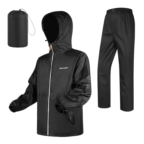 Image of LAMA Rain Suit for Men Women, Waterproof Rain Jacket and Rain Trousers Suit Set, Heavyweight Rainwear with Hood and Storage Pouch, Wind-resistant, Lightweight, Breathable Rain Coat Black M