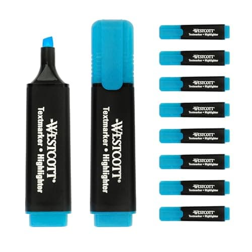 Image of Westcott highlighter markers 10 pieces blue | 10-pack highlighter markers in bright blue | 2-5 mm line width | premium ink from Germany | E-743631 00