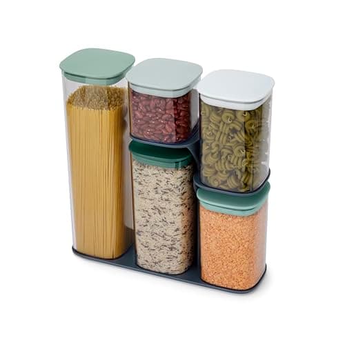 Image of Joseph Joseph 5 piece Podium Airtight Kitchen Food Storage Jar Container Set with Stand, Editions Sage Green