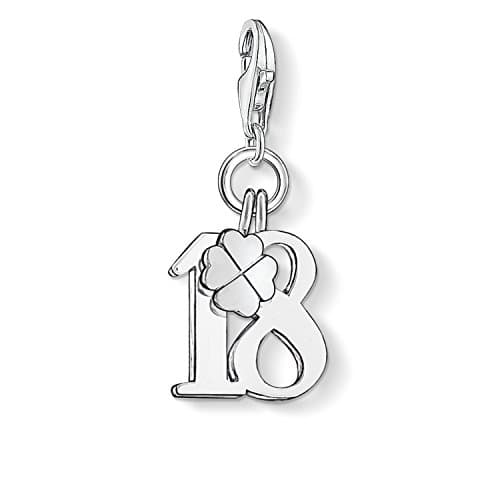Image of THOMAS SABO Women Charm Pendant Number 18 Cloverleaf Charm Club 925 Sterling Silver 0473-001-12