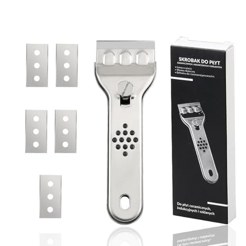 Image of ieron Ceramic Hob Scraper, Stainless Steel Cleaning Glass Scrapers with 20 Replacement Blades Kitchen Multifunctional Cleaning Scrapers