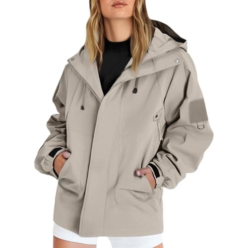 Image of Women's Waterproof Jacket, Casual Outdoor Raincoats with Hooded, Breathable Zip Up Softshell Jackets with Pockets, for Spring Fall Winter, Women's Outdoor Waterproof Jackets
