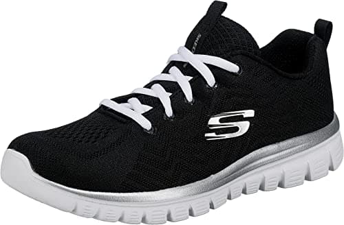Image of Skechers Women's Graceful Get Connected Sneaker, Black Mesh White Trim, 5 UK
